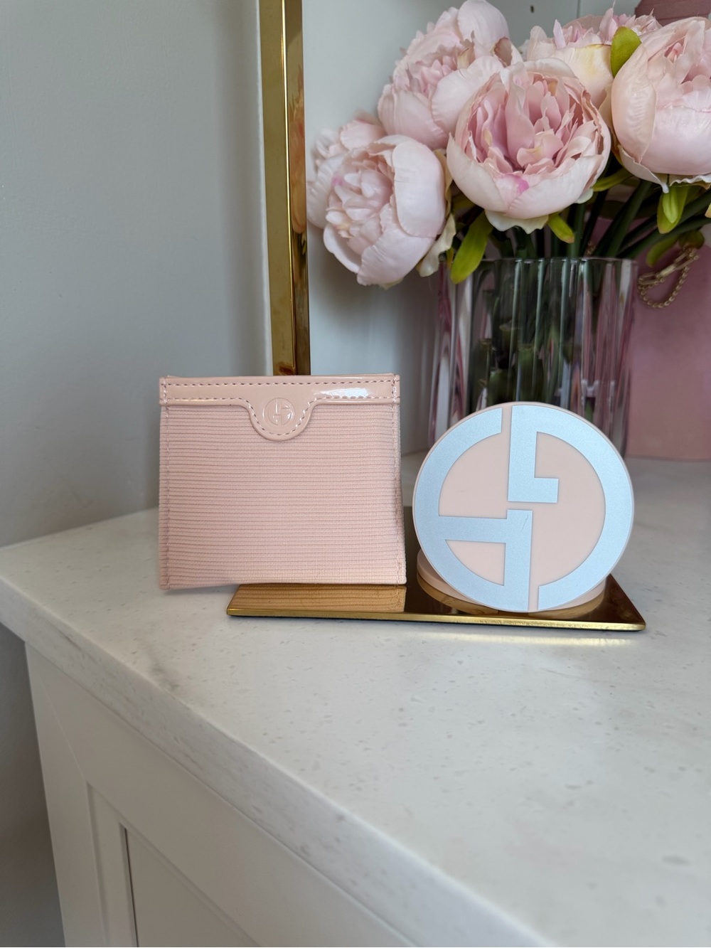 Blush Pink made for Armani GWP double mirror compact and carry case